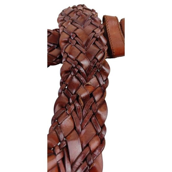 Braided Leather Belt Italy 2inch Vintage Mahogany Brown Unisex - Picture 7 of 8